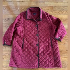 Lands' End Womens 2X Red Burgundy Diamond Quilted Button Front Barn Jacket Coat